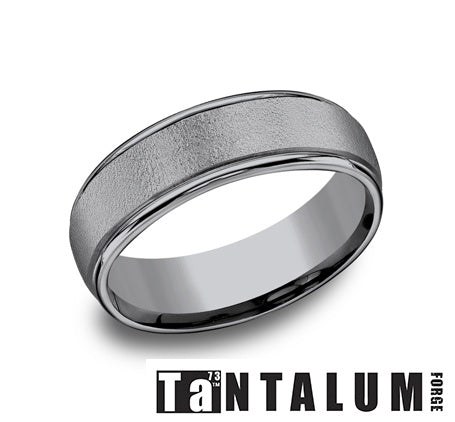 Tantalum grey carved band, polished satin finish.