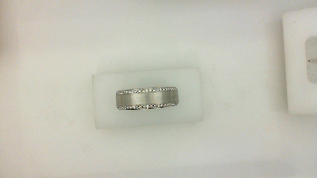 14K white gold ring with diamond edges.