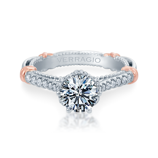 White gold diamond ring with rose gold accents.