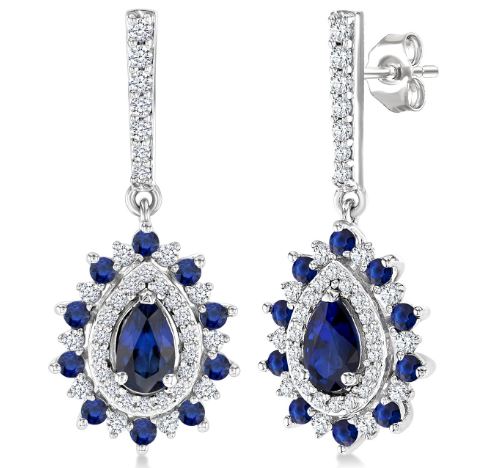 Pear sapphire drop earrings with diamonds.