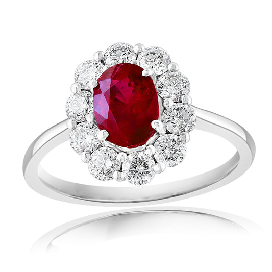 ReMARKable Designs Oval Ruby Color Gemstone Ring in 14 Karat White Gold with 0.92ctw