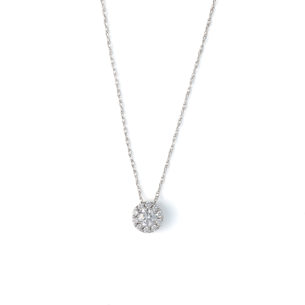 Lab-grown diamond pendant on white gold chain.
