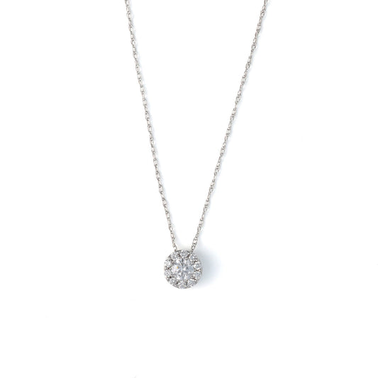 Lab-grown diamond pendant on white gold chain.