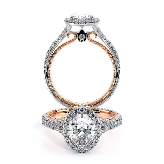 Oval diamond halo ring, white-rose gold.