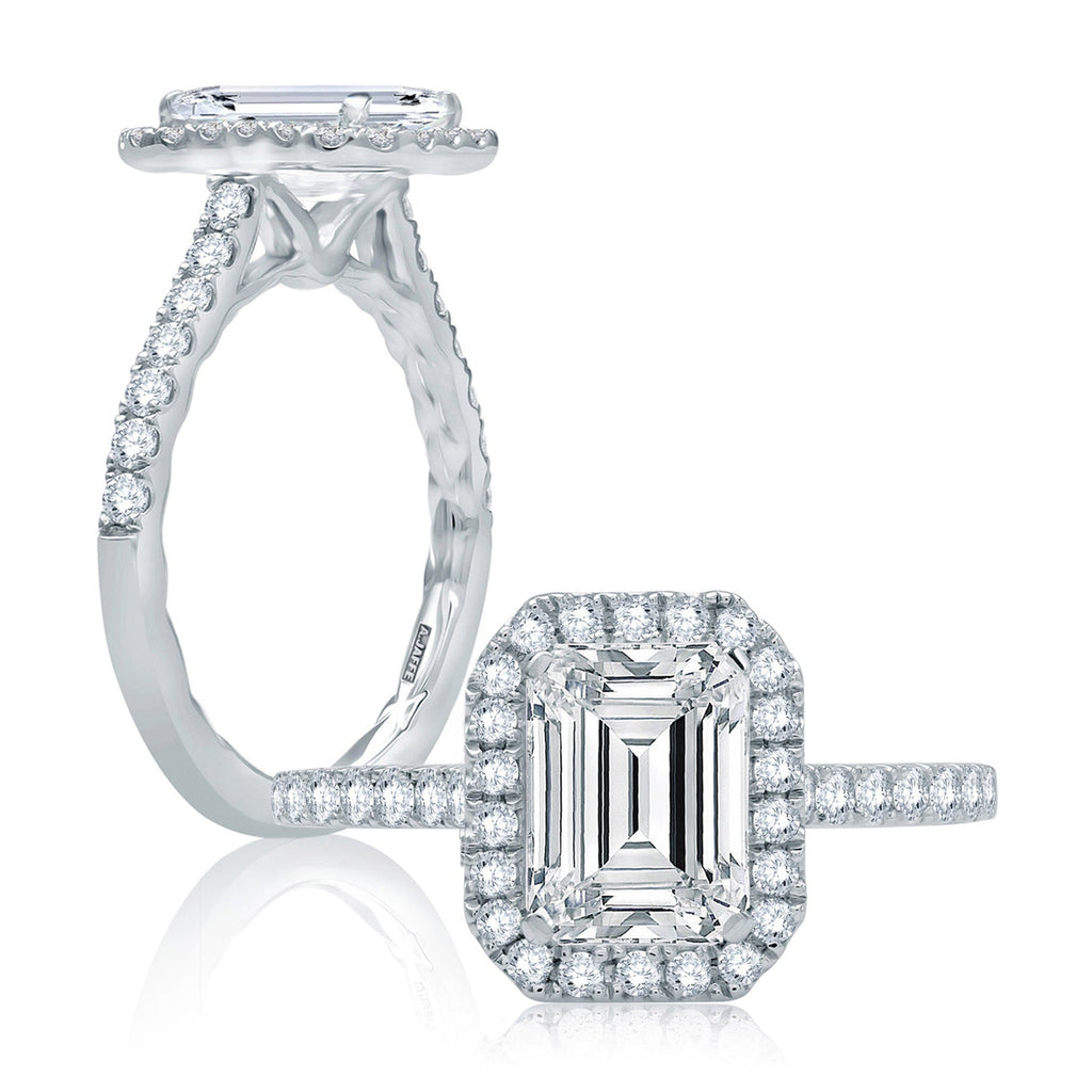 14K White Gold Halo Diamond Engagement Ring, 36 Diamonds
