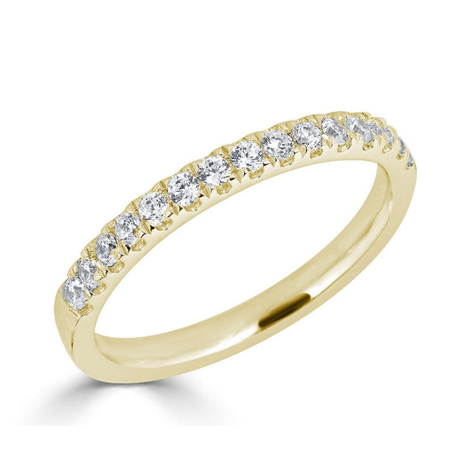14K yellow gold band with round diamonds.