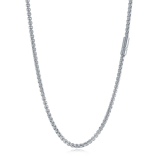 22" Round Box 4mm Chain in Stainless Steel White