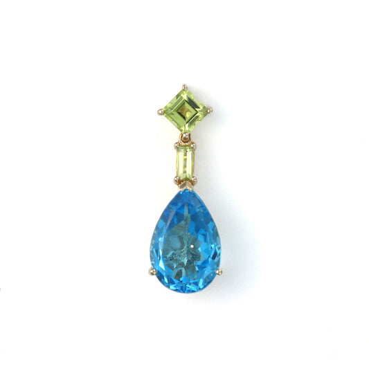 Pear blue topaz with peridot accents.