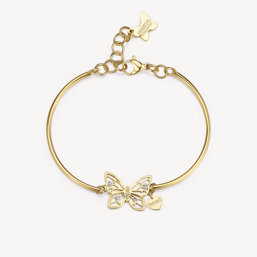 Yellow bangle with butterfly and crystal accents.