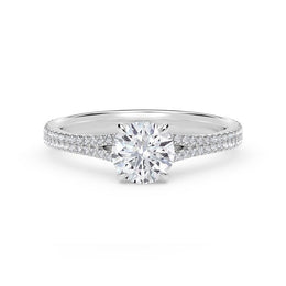 Forevermark Side Stone Natural Diamond Complete Engagement Ring in Platinum White with 0.50ctw I SI1 Round Diamond, Size 6.5