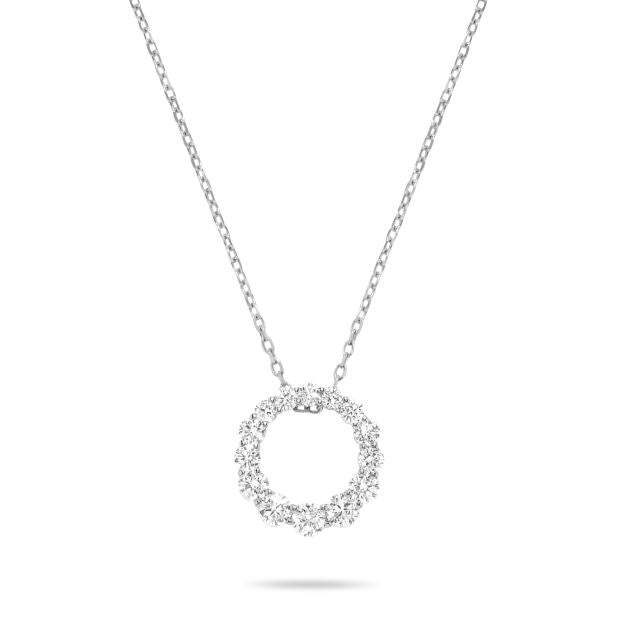 14K white gold circle diamond necklace.