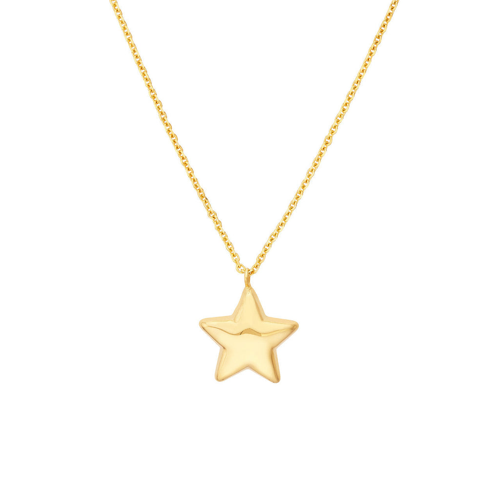 Star-shaped pendant, 14K yellow gold necklace.