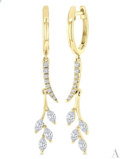 Dangle earrings with various-shaped diamonds.