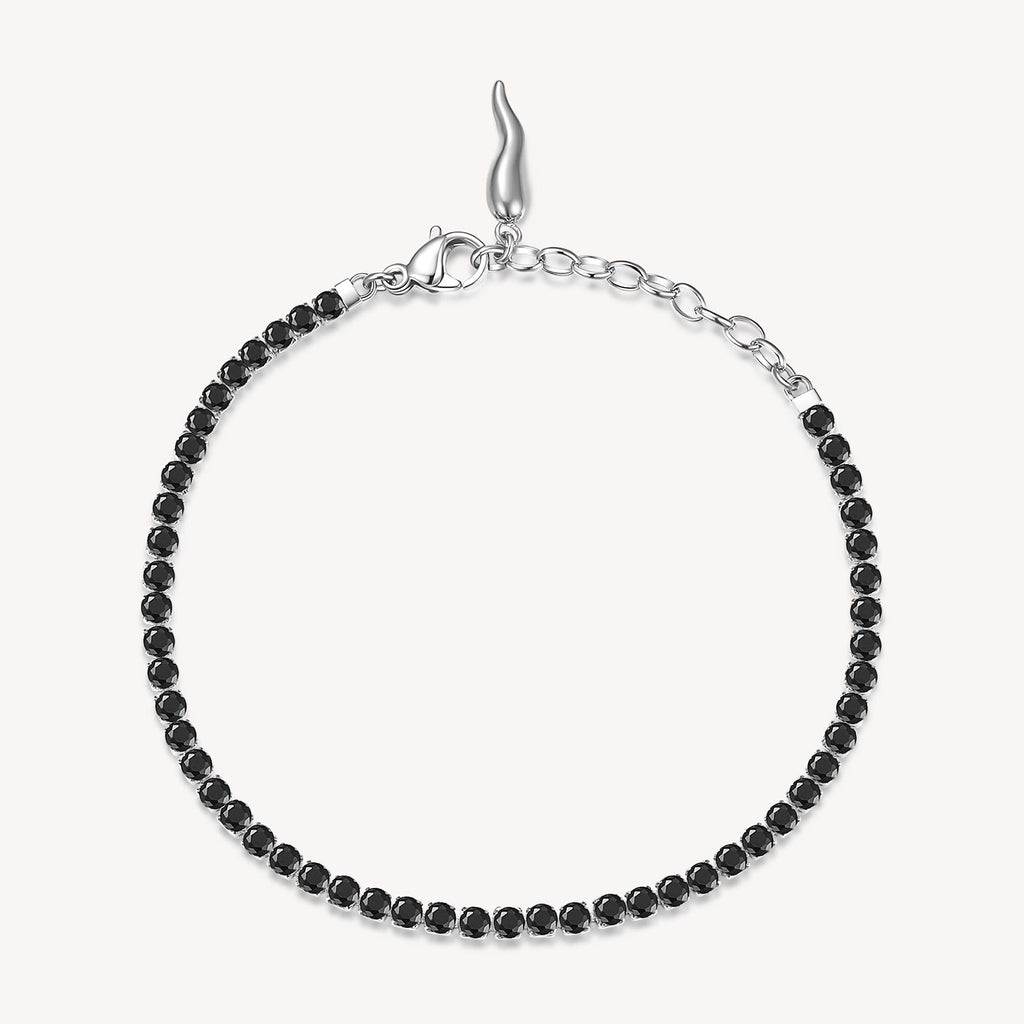 Black gemstone tennis bracelet in stainless steel.