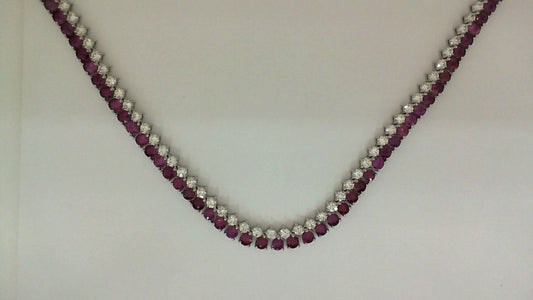 ReMARKable Designs Tennis Necklace in 14 Karat White Gold with 13.51ctw Round Rubies