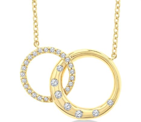 Yellow gold necklace with diamond circles.