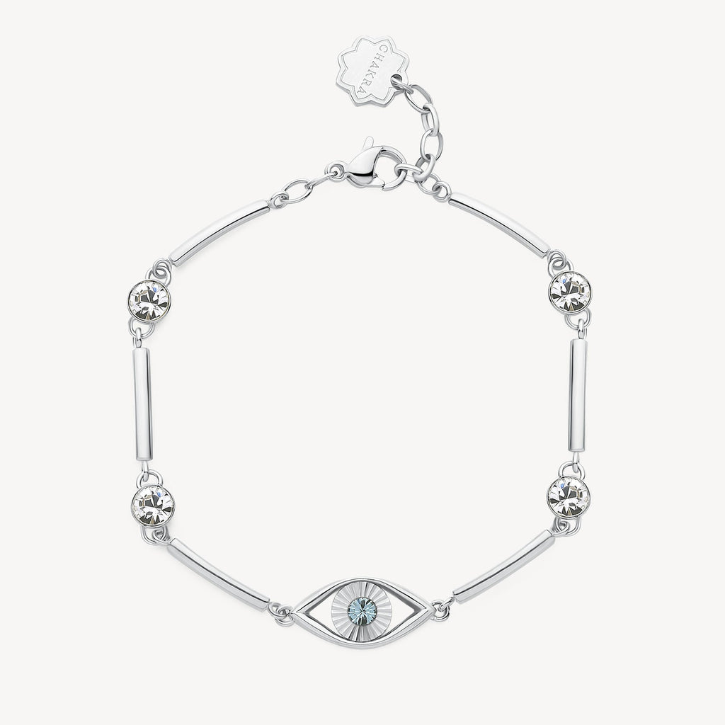 Stainless steel bracelet with gemstones.