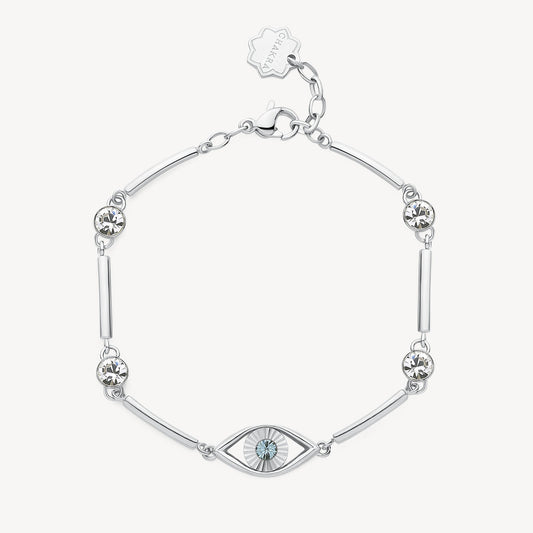 Stainless steel bracelet with gemstones.