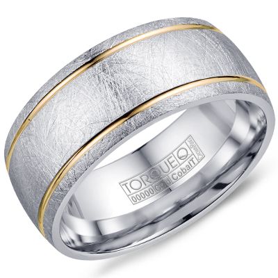 Cobalt band with gold accents, wire brush finish.