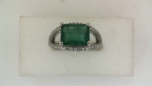 ReMARKable Designs Emerald Color Gemstone Ring in Platinum White with 1 Emerald 2.35ctw