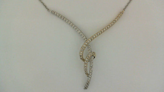 Intertwined white-yellow gold diamond necklace.
