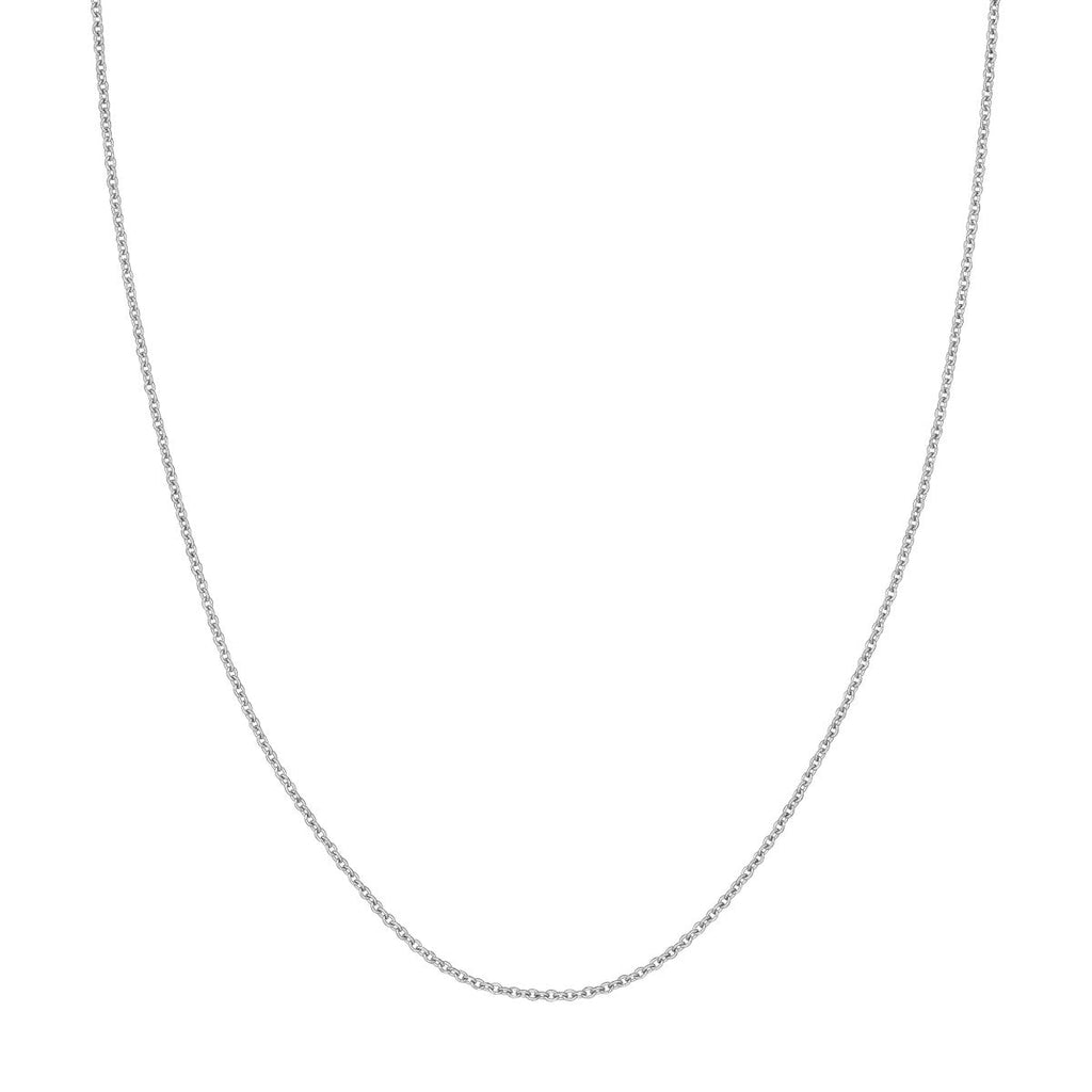 14K white gold cable link chain.