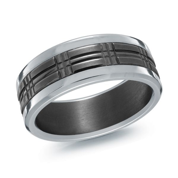 Tantalum titanium carved black-grey men's band.