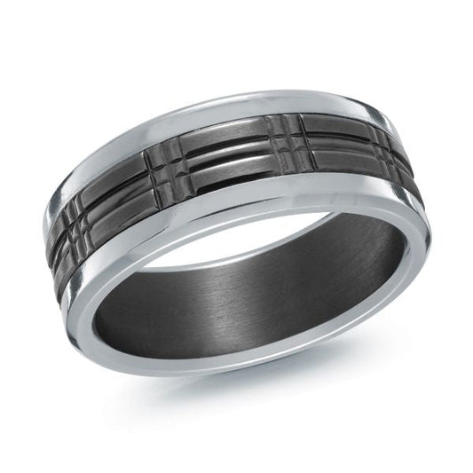 Tantalum titanium carved black-grey men's band.