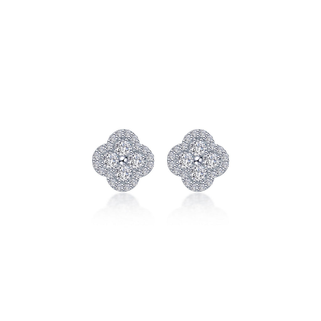Floral platinum simulated diamond stud earrings.