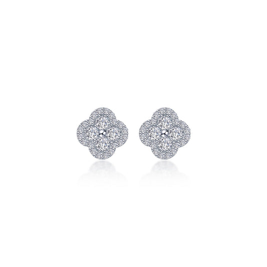 Floral platinum simulated diamond stud earrings.