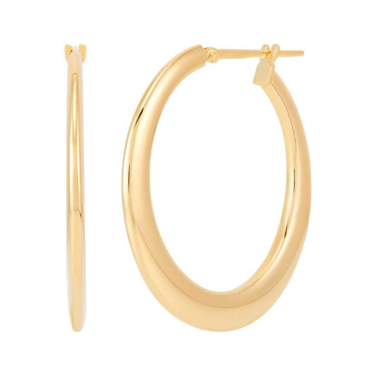 14K yellow gold medium hoop earrings.