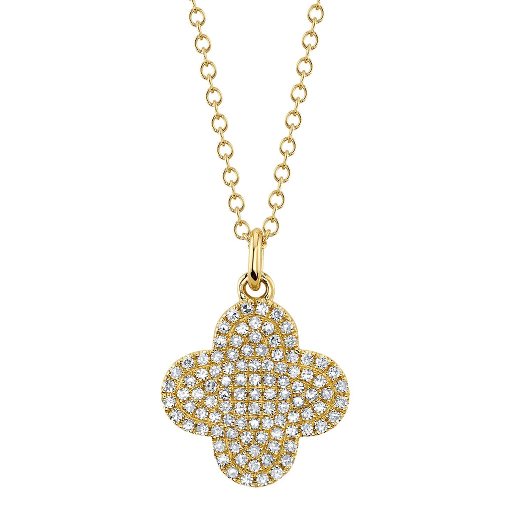 Clover diamond pendant, yellow gold chain.