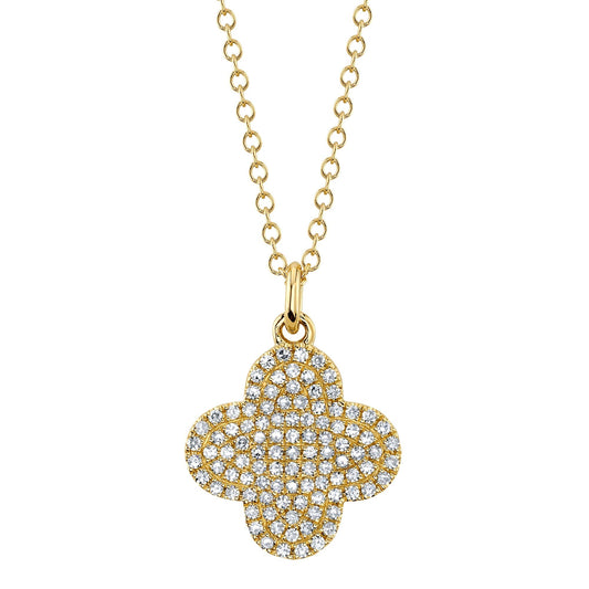 Clover diamond pendant, yellow gold chain.