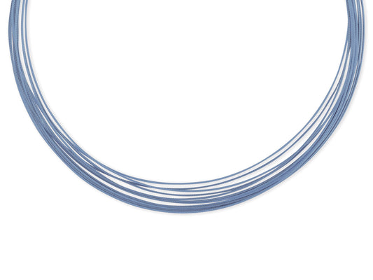 Blue stainless steel cable necklace, layered design.