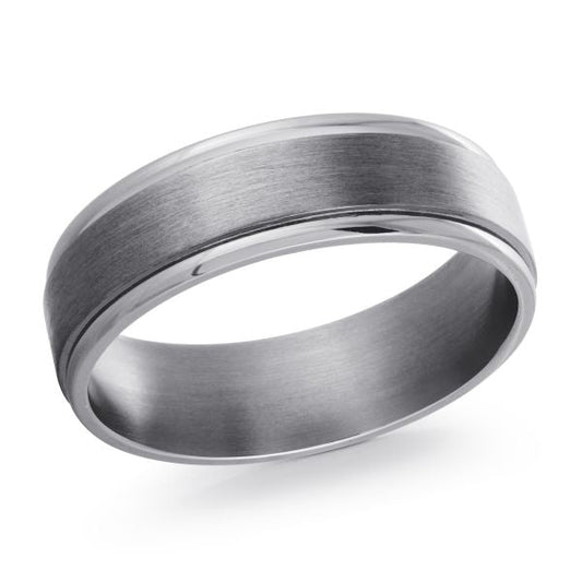 Tantalum grey carved band, polished satin finish.
