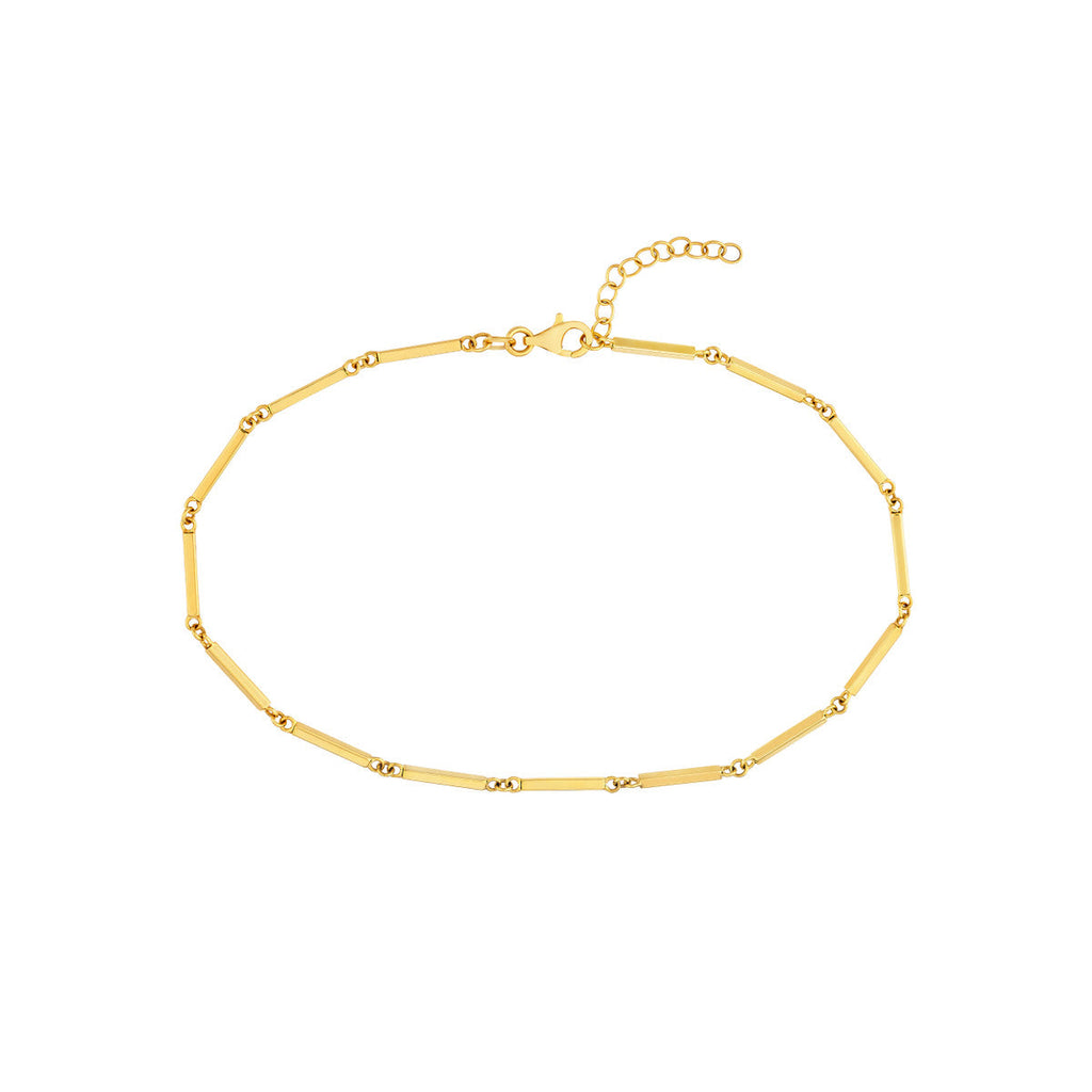 14K yellow gold ankle bracelet, bar links.