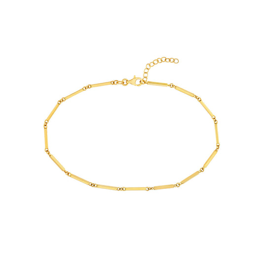 14K yellow gold ankle bracelet, bar links.