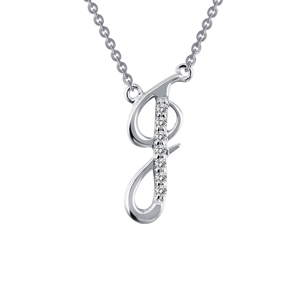 Simulated diamond initial necklace, platinum finish.