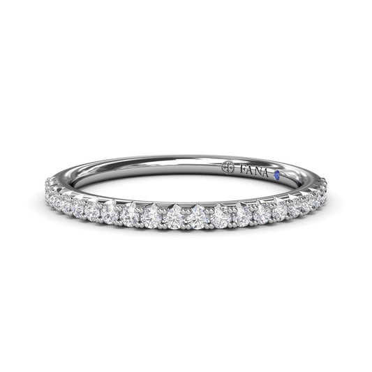 White gold band with round diamonds.