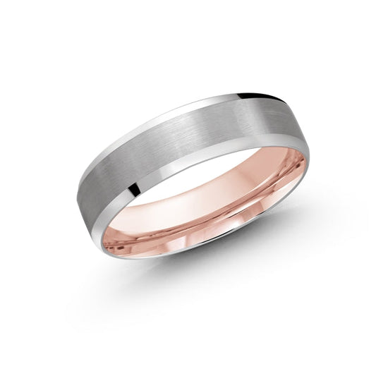 White and rose gold carved men's band.