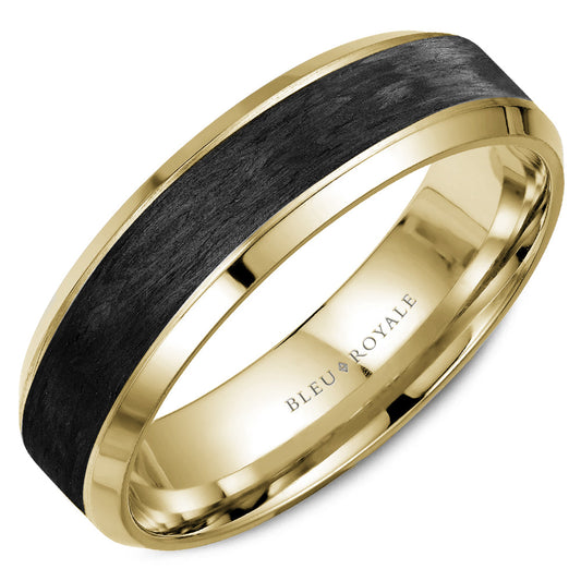 Black carbon fiber and gold carved band.