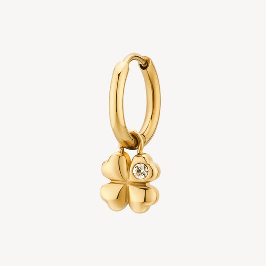 Yellow clover dangle earring with simulated diamond.
