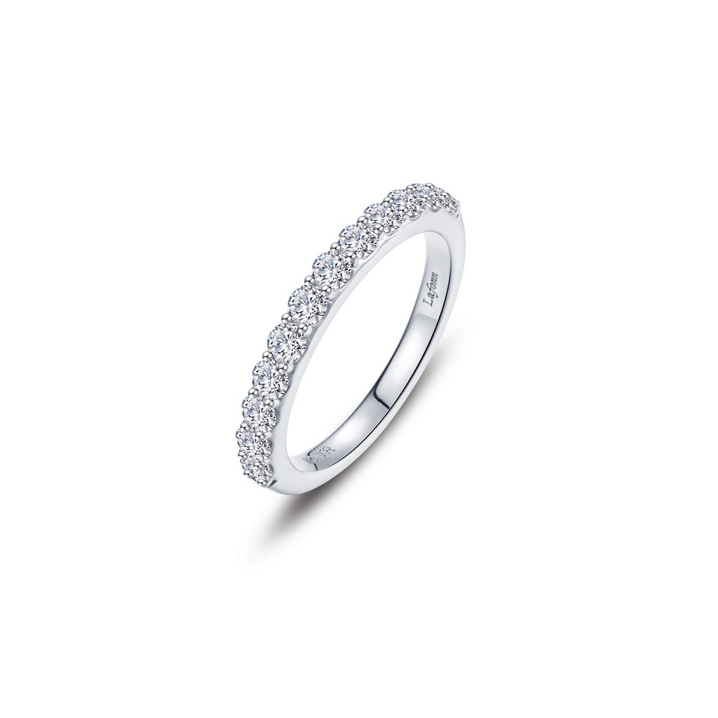 Sterling silver ring with round simulated diamonds.