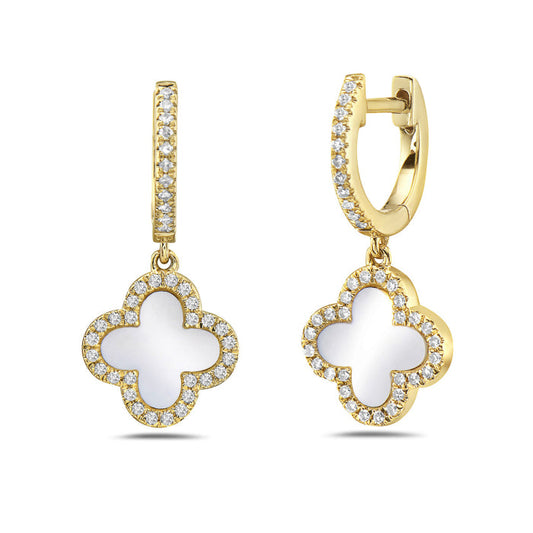 Yellow gold clover earrings with diamonds.