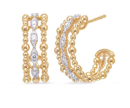 ReMARKable Designs Small Hoop Natural Diamond Earrings in 14 Karat Yellow Gold with 0.20ctw Round Diamonds