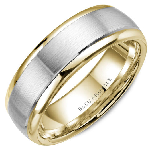 Two-tone carved band, 14K white-yellow gold.