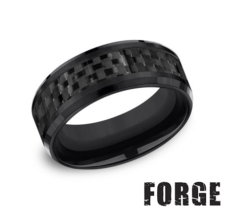 Black titanium band with carved design.