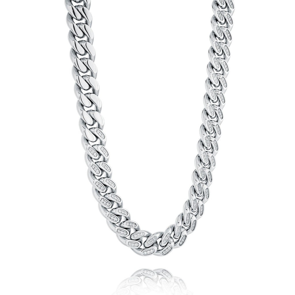 Stainless steel necklace with simulated diamonds.