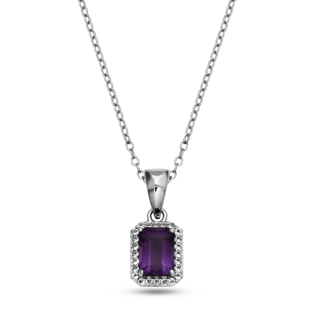 Emerald-cut amethyst necklace with white topazes.