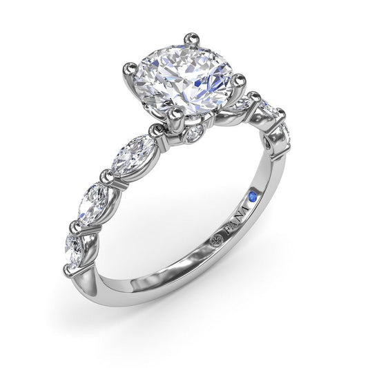 14K white gold ring with marquise diamonds.